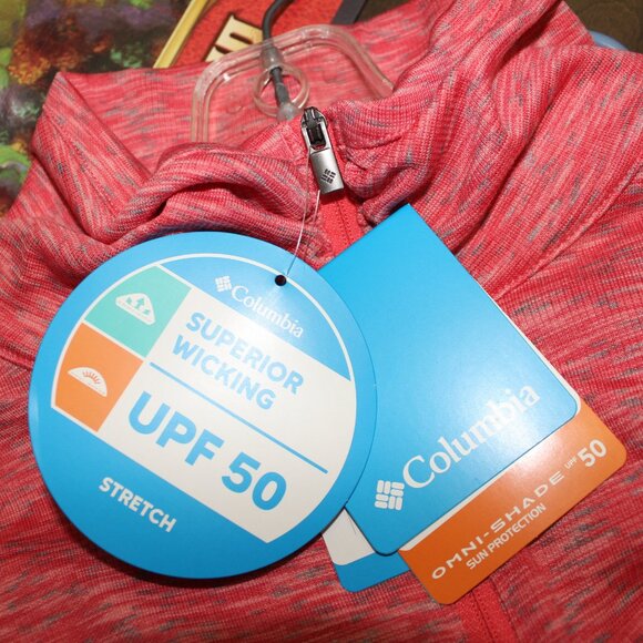 Columbia Outerspaced™ III Full Zip Sweater Top Peach Heathered UPF 50 Omni-Shade - Picture 4 of 8